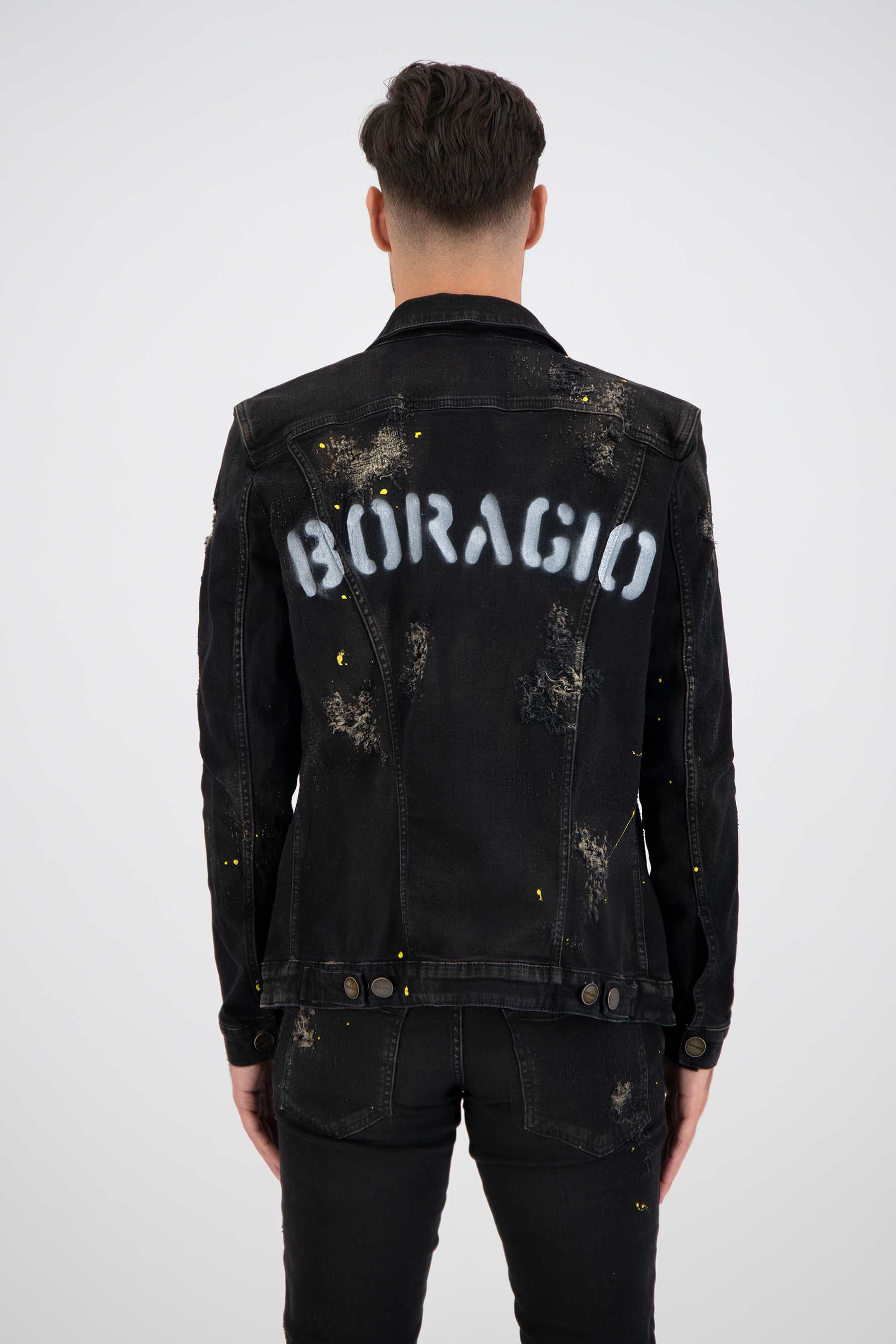 ruimte verdwijnen gijzelaar Boragio zwarte heren spijkerjas stretch stof- 7675 - Boragio Official